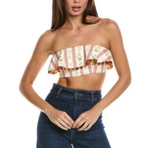 NWT We Wore What Beaded Ruffle Bandeau in Lemon Icing Floral Stripes